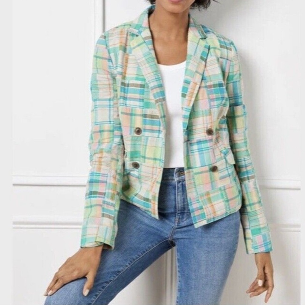 NWT Talbots Double Breasted Madras Blazer Size 4